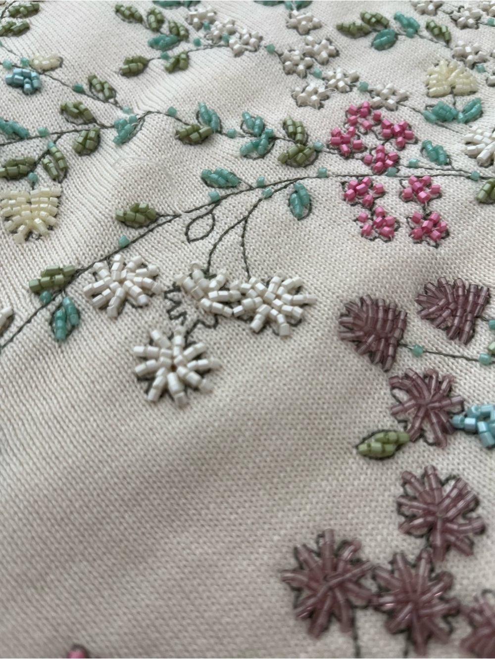 Talbots Cream Floral Embroidered Short Sleeve Sweater - Picture 7 of 9